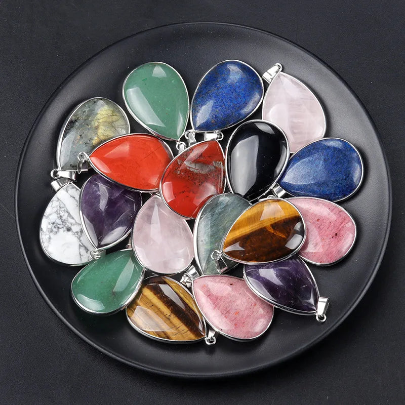 Water Drop Shape Charm Pendant Natural Crystal Stone Big Teardrop Pendants for Women Jewelry Making Diy Necklace Accessories