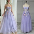 14766# Real Photos Strapless Embroidered Flower Lace A-line Evening Party Dress Prom Wedding Gown With Pockets for Women