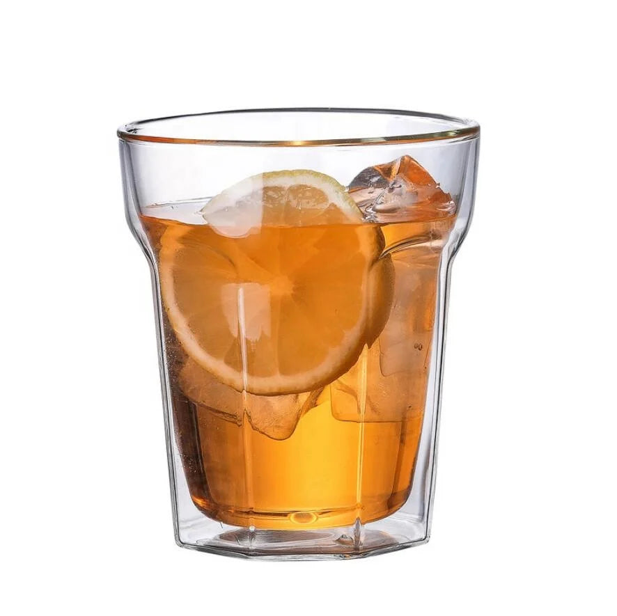 Creative Double Square Milk and Juice Glass Cup High Borosilicate Double Wall Layer Glass Cup for Tea