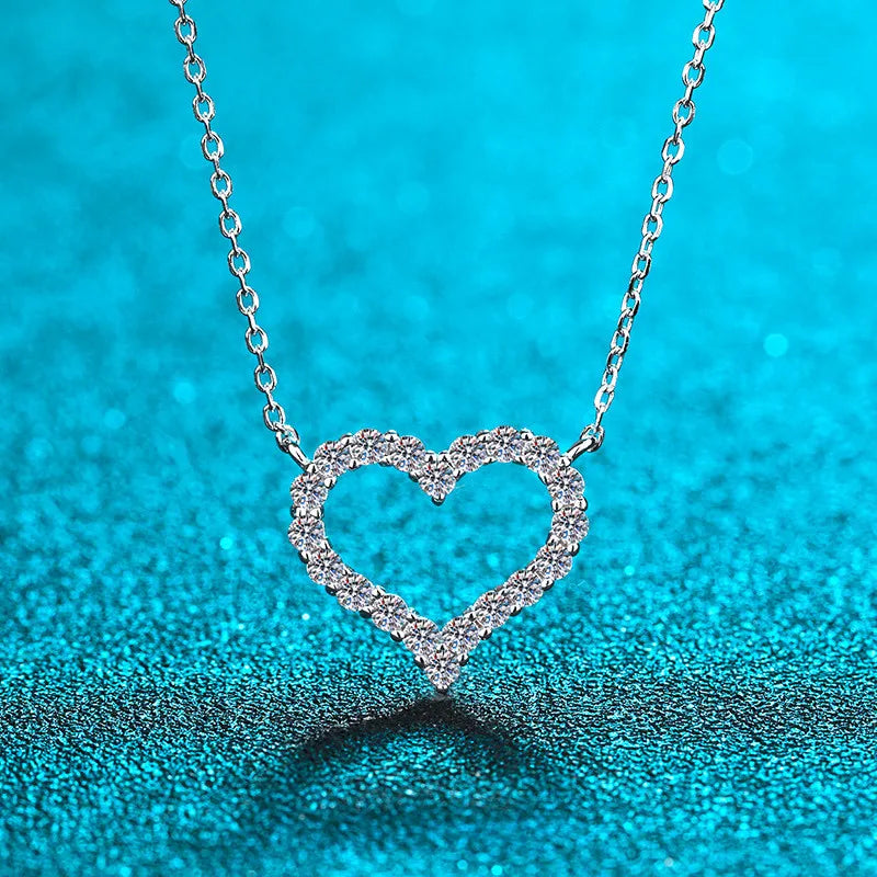 Silver 925 Original Diamond Test Past 0.3-1.2 Ct Brilliant Cut D Color Moissanite Heart Pendant Necklace Platinum Plated Chain