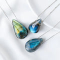 Black Labradorite Crystal Pendant Purple Full Flash Labradorite Freeform Necklace Water Drop Pendant Labradorite Jewelry