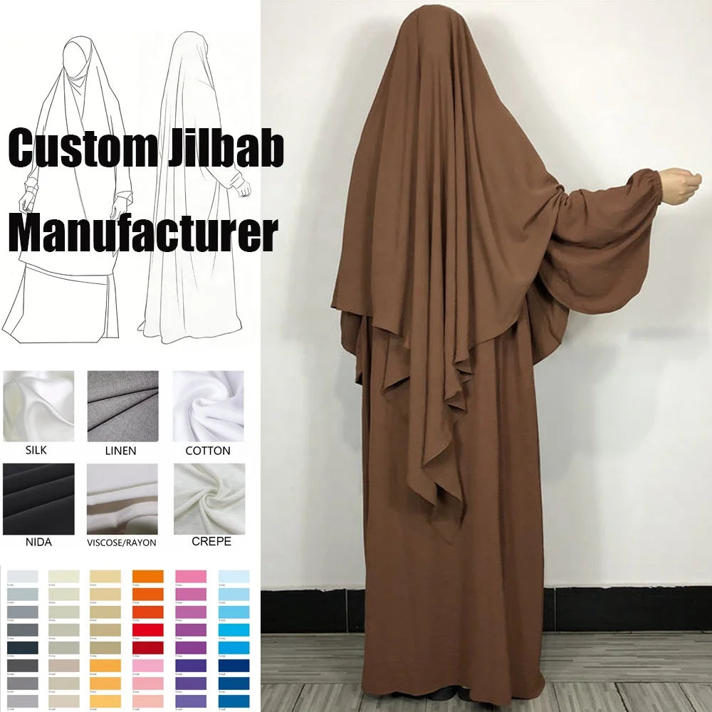 2 Piece Prayer Dress Muslim Islamic Clothing Jazz Crepe Modest Dress Drop Fall Sleeve Abaya Set Match Khimar