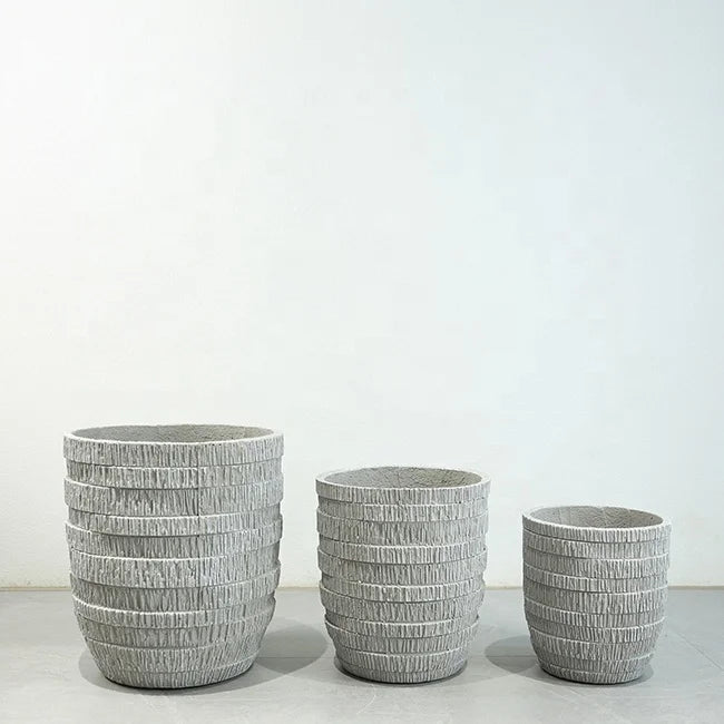 Classic Roman Style Big Cement Outdoor Floor Planter Pots Hand Carved 3 Sizes for Planting or Decor