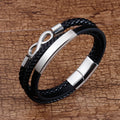 New Arrival High Quality Stainless Steel Infinite Loop Genuine Leather Bracelet Braided Magnetic Clasp Men Jewelry Bangle