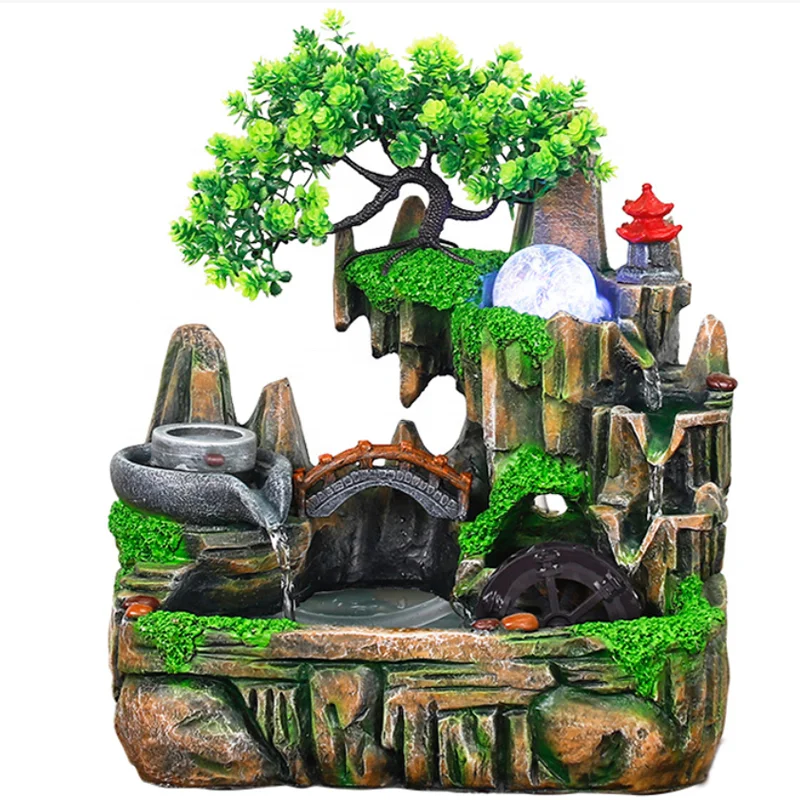 Feng Shui Wheel Rockery Flowing Water Decoration Tabletop Water Fountain Zen Meditation Resin Indoor Waterfall Fountain