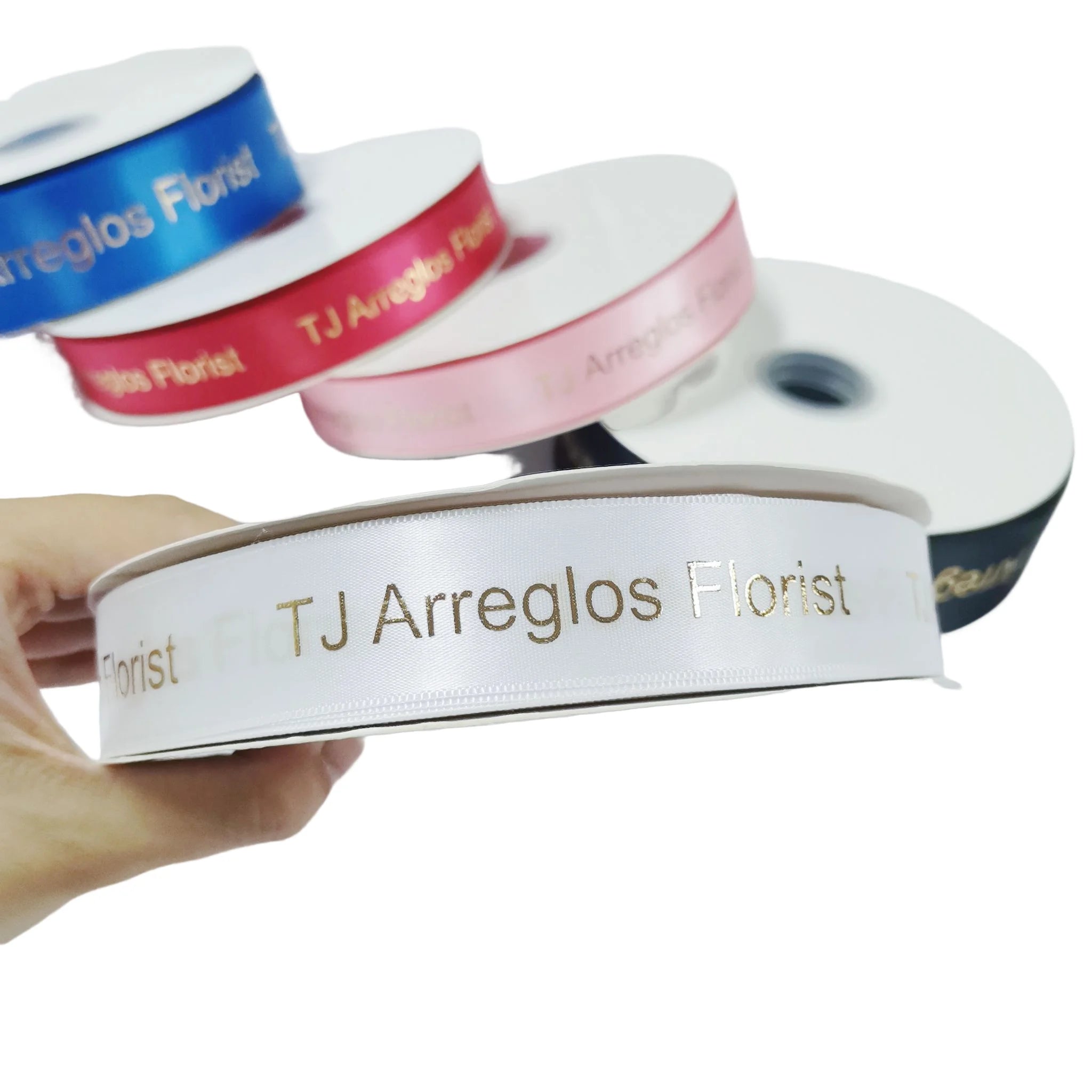 Eco-friendly 3D Gold Foil Printed Silk Ribbon for Packing Decoration Gross Grain Gift Ribbon