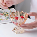 2025 Hot Sale Machine Made Dishwasher Safe Lotus Design Amber Iridescent Pedestal Ice Cream Dessert Bowls Daily Use Glass Bowl