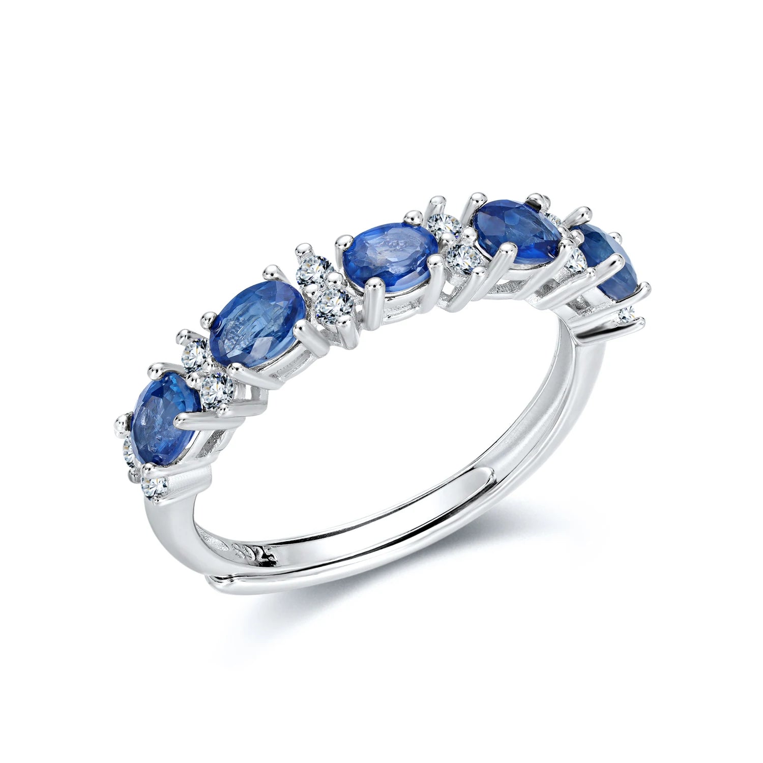 YBO 5pcs Oval Cut Sapphire Natural Gemstone Rings 925 Sterling Silver Platinum Plated Adjustable Trendy Engagement Wedding Party