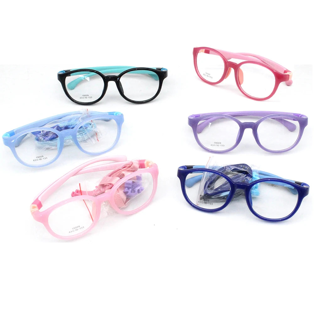 Wholesales TR90 Round Silicone Shape Eyeglasses Frame Flexible Temple With Elastic Strap Optical Glasses for Kid