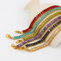 Luxury Colorful Diamond Zircon Square Tennis Necklace Bracelet Set 18k Gold Plated Stainless Steel CZ Jewelry Set Women