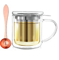 350Ml 12Oz Single-Serve Tea Maker Borosilicate Glass Infusion Mug Double Wall Glass Cup with Infuser Basket and Lid for Steeping