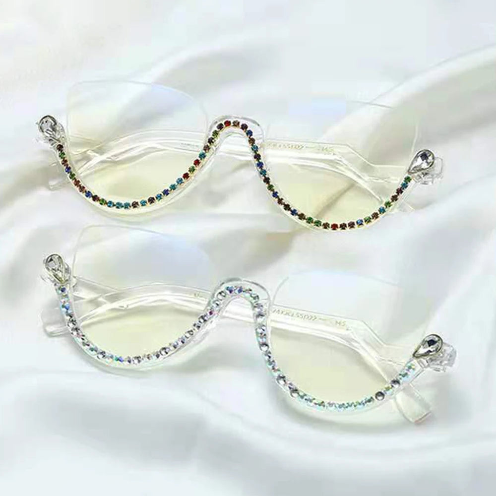 A97174 Women's New Half-frame Anti-blue Light Integrated Nose Support Point Drill Optical Glasses
