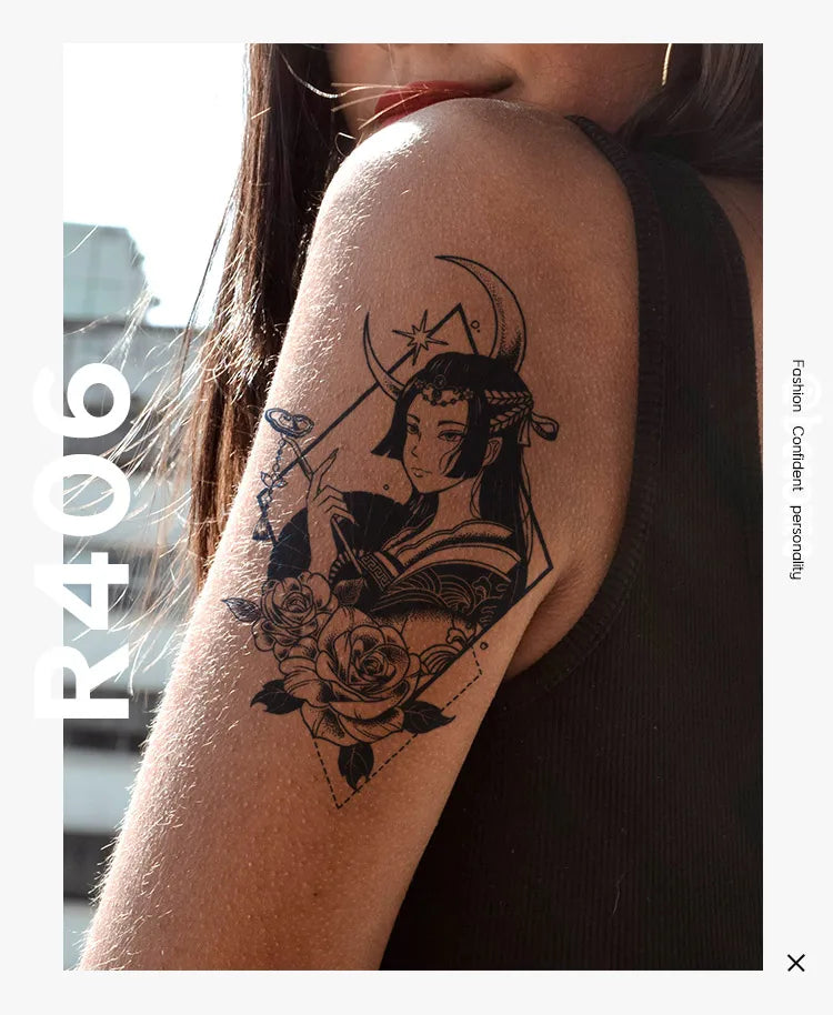 Custom Lasting 15 Days Semi-Permanent Herbal Juice Cyan CE Certified Temporary Tattoo Sticker Upper Arm Neck Quotes Ladies