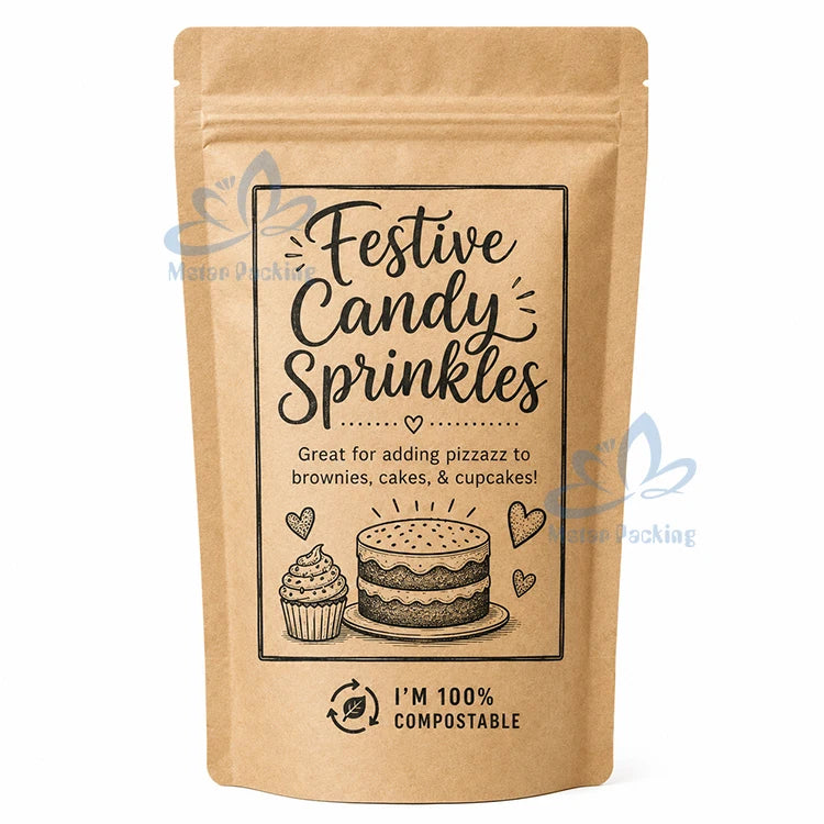 Custom Restaurant Tea Tin Sachet Packaging Supplies Food Grade Brown Kraft Paper Bags Window Classic for Small Digital