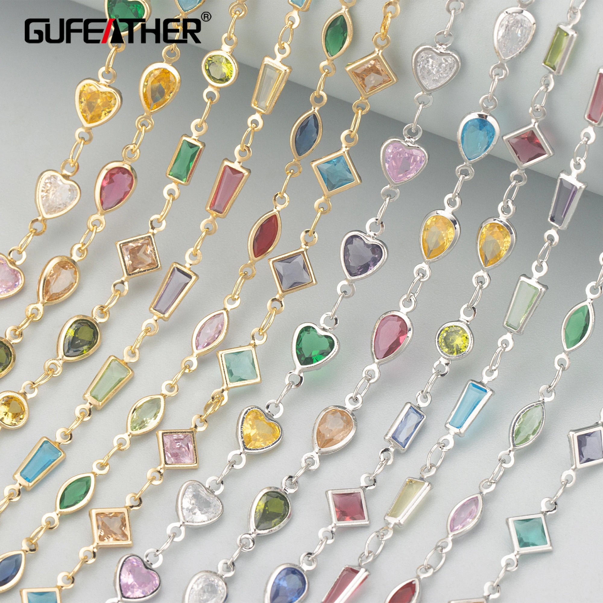 C341 Chain Nickel-Free 18K Gold Rhodium Plated Copper Zircon Jewelry Making DIY Bracelet Necklace Accessories 1M/LO Passes REACH