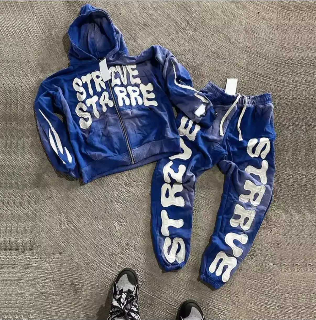 Custom Streetwear Jogging Suits 2 Piece Flare Sweatpants and Hoodie Set Men Distressed Vintage Acid Wash Tracksuit for Men