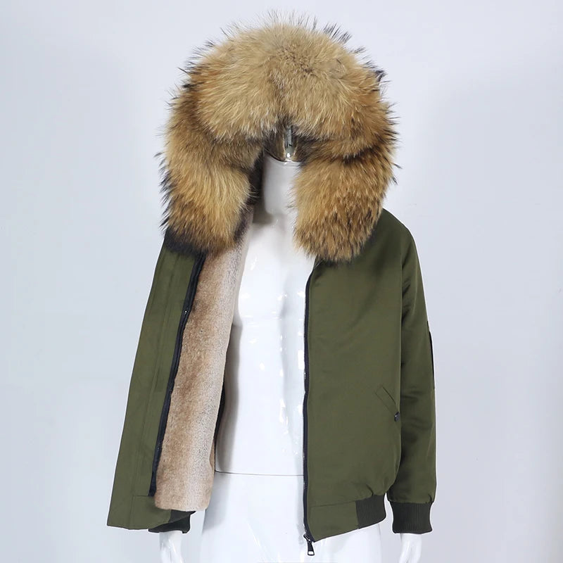 OFTBUY 2023 Men's Waterproof Winter Parka Real Rabbit Fox Fur Liner and Collar Hooded Streetwear Bomber Jacket Formal Style