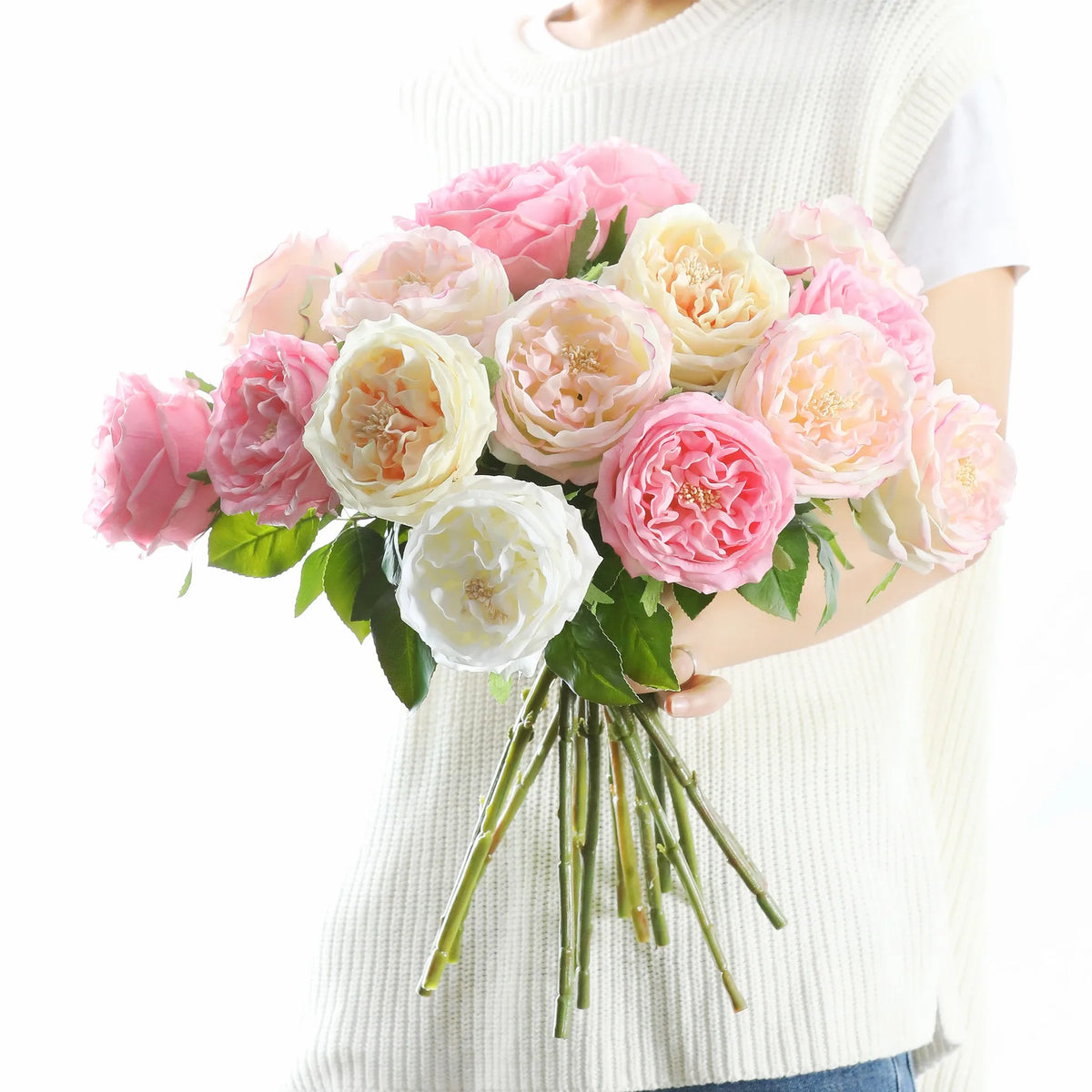 New Design Real Touch Artificial Rose Green Leaves Five-headed Rose Luxury Wedding Home Hotel Decoration