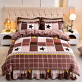 High GSM Milk Fleece Printed Four-piece Set with Bed Skirt Quilt Cover Set MegaBDM