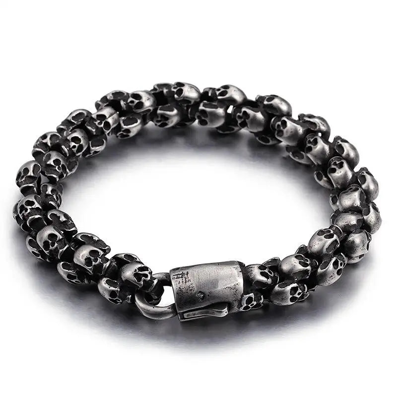 Gothic Jewelry Accessories Fashion Vintage Stainless Steel Skull Bracelet for Men Non Tarnish Chunky Skull Beaded Thick Bracelet