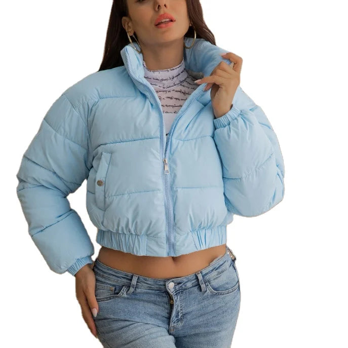 New Arrival Autumn Puff Solid Cotton Zipper Pocket Jacket Winter Women's Coats
