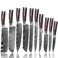 Japanese Chef Knife Set 10-Piece Stainless Steel Damascus Laser Pattern Wood/Epoxy Resin Handle Kitchen Metal Utensils