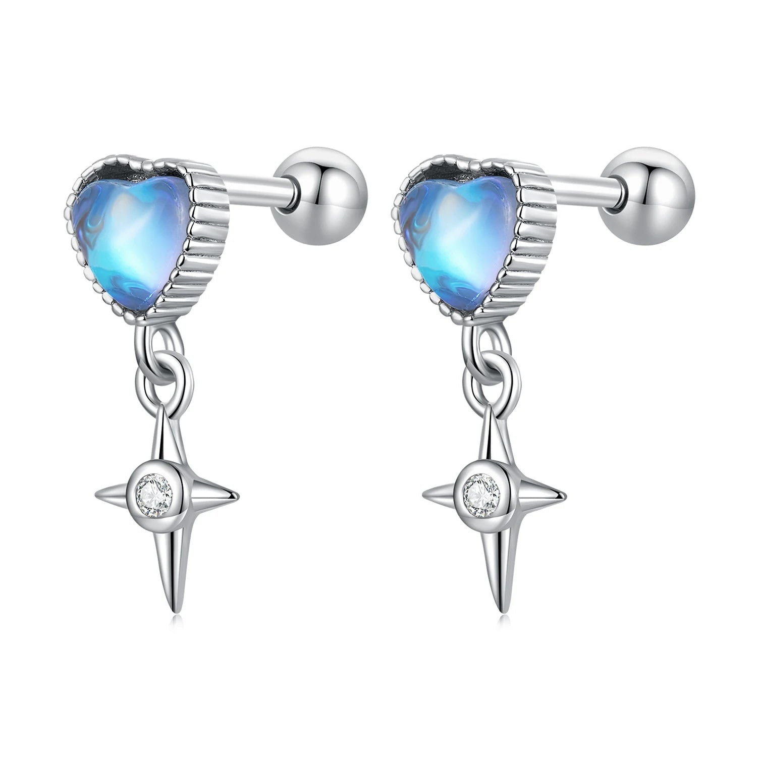 925 Sterling Silver Love Star Earrings for Women Girl Fashion Jewelry Shiny Blue Heart Ear Studs Wedding Birthday Gift BSE674