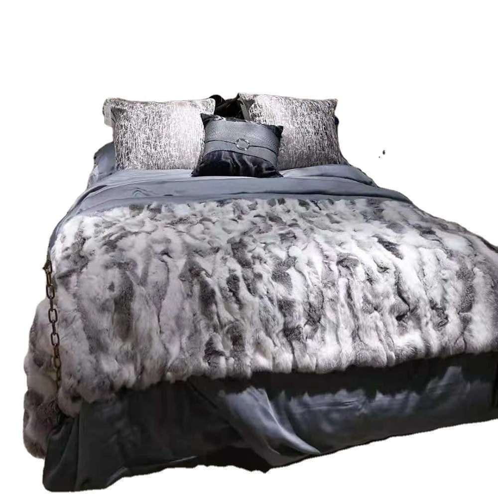 MWFur Fashion Winter Warm Customized Decorative Patchwork Rabbit Fur Throw for Bedding Throw for Winter