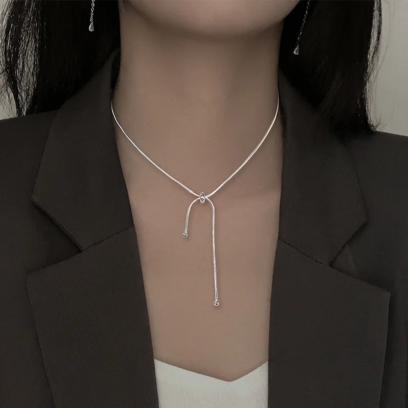 Korean Pull Telescopic Snake Bone Ball Necklace Adjustable Simple Two Wear Style Tassel Clavicle Chain Necklace Women
