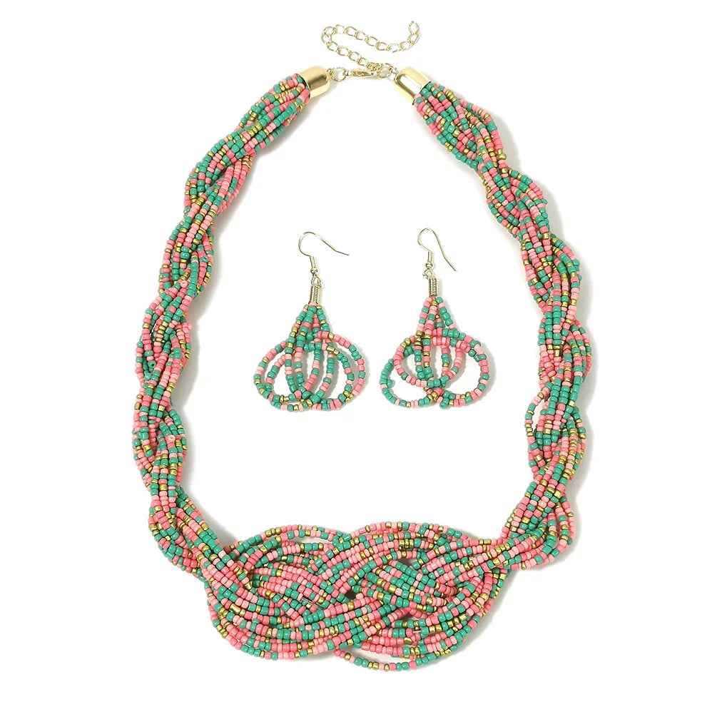 Bohemia Colorful Seed Beads Necklaces Jewelry Sets for Women Fashion Handmade Beaded Choker Collar Accessories Set Boho New