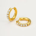Women's Trendy 316L Stainless Steel 18K PVD Gold Plated Hoop Earrings Exquisite Crystal Hypoallergenic Small Size
