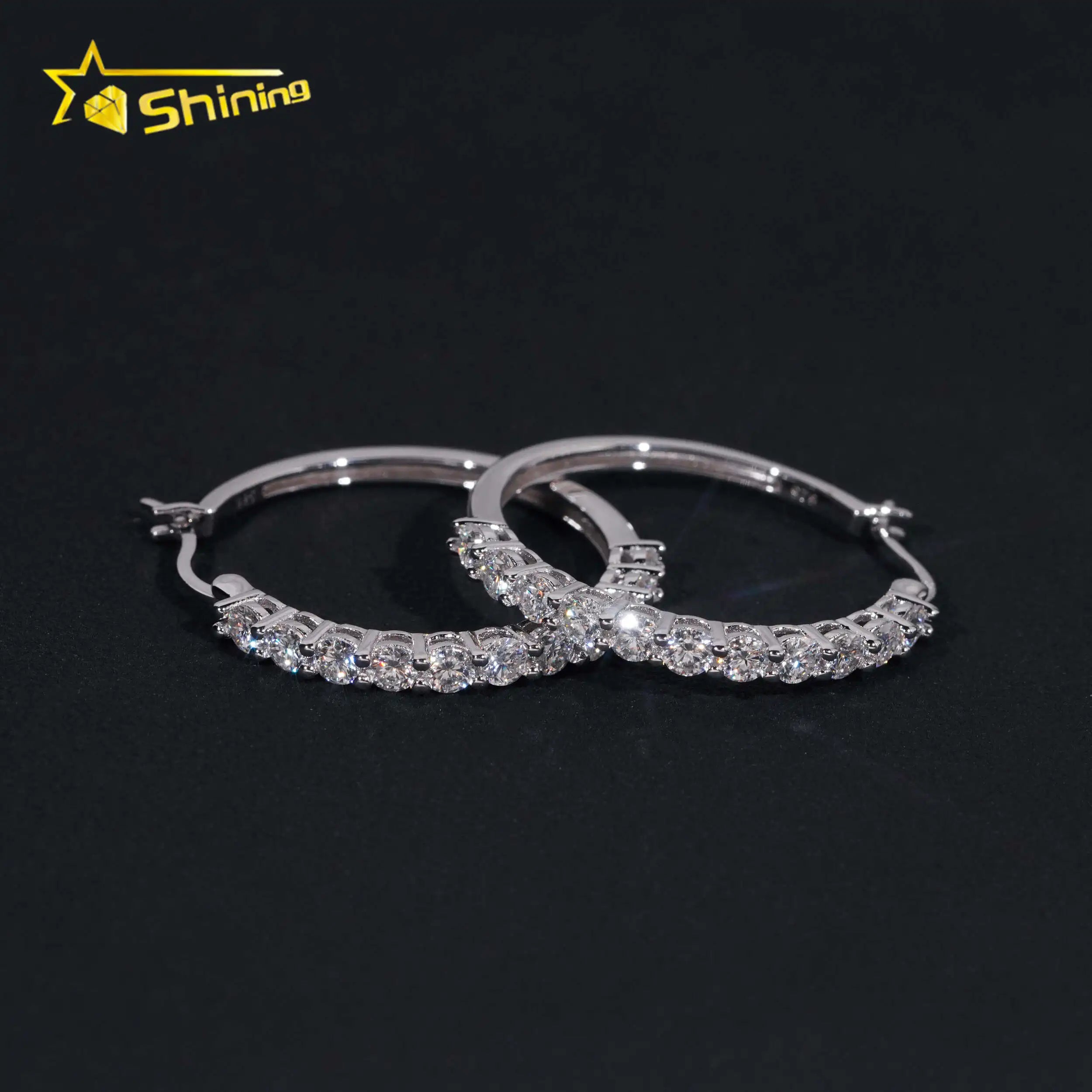 Fine Jewelry Hoop Earring  Gold Plated 925 Sterling Silver Gra VVS Diamond Moissanite Earrings