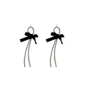 Elegant Velvet Bowknot with Long Diamond Tassel for Wedding Diamond 925 Silver Earrings