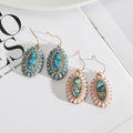 2022 New Bohemian Vintage Abalone Shell Geometric Oval Pearl Inlaid Turquoise Earrings for Women