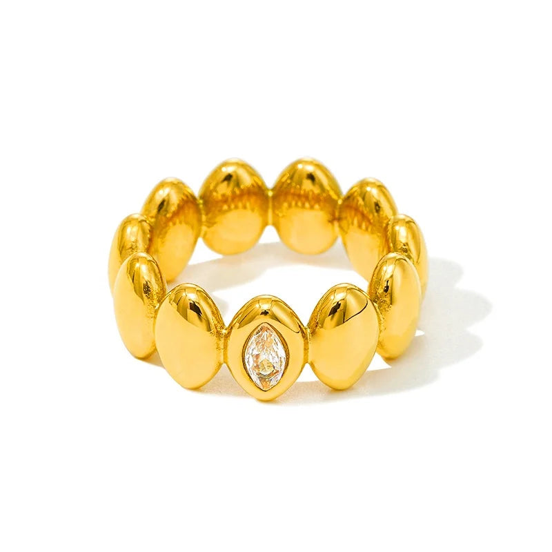 China Wholesale Waterproof Pvd 18K Gold Plated Women Stainless Steel Zirconia Fashion Jewelry Chunky Geometric Rings Heart