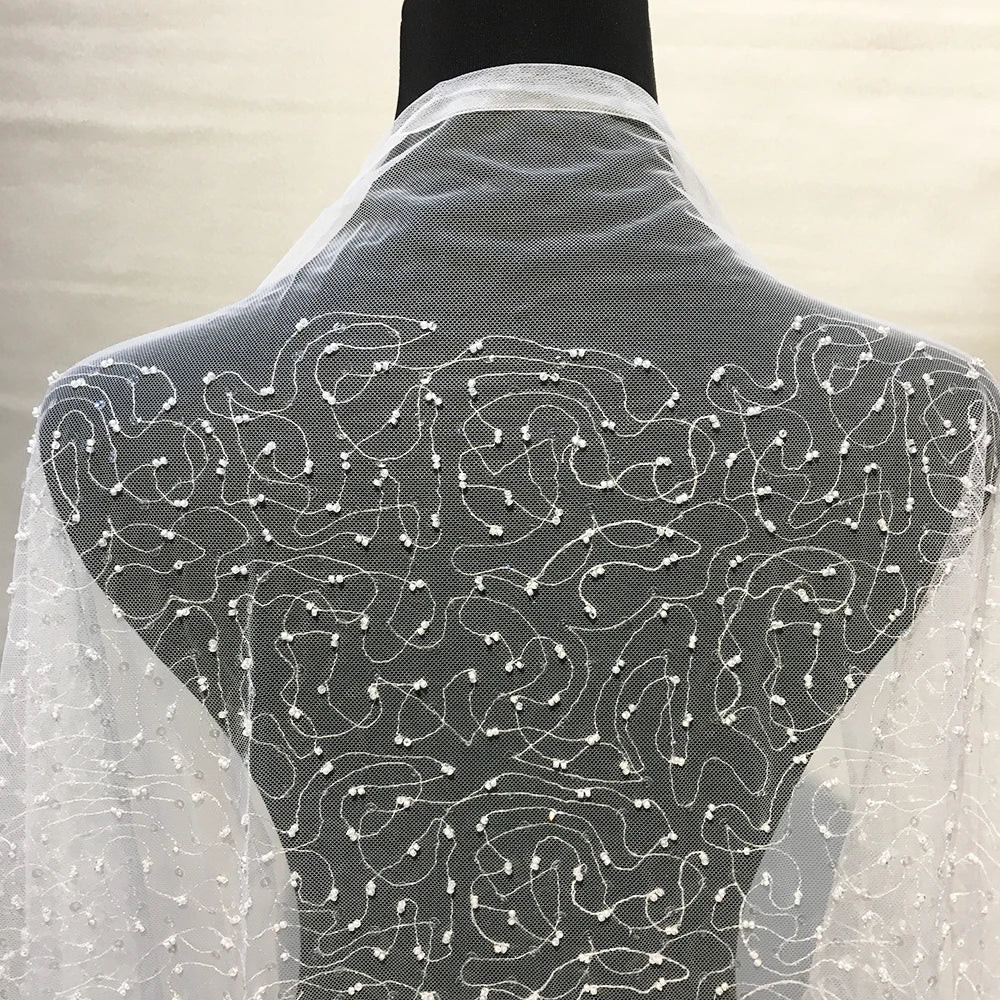 Hot Sale Soft White Bridal French Tulle Cord Lace Fabric With Beads Embroidery Chantilly Lace