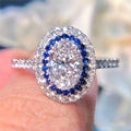 CAOSHI Design Silver Coating Oval Cut Large Zircon Finger Ring Luxury Blue Stone Bridal Promise Ring Women