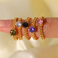 New Arrival Fashion Geometric 18K Gold Plated Stainless Steel Two White Stacking Open Ring for Girls
