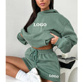 L800829 2026 Custom Logo Sportswear Short Sweat Suits Set Women Pullover Hoodie and Shorts Sets Women Lounge Wear Clothing