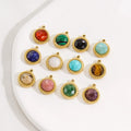 Retro 14K Gold Plated Round Charm Stainless Steel Natural Stone Pendant for Necklace Making Wholesale