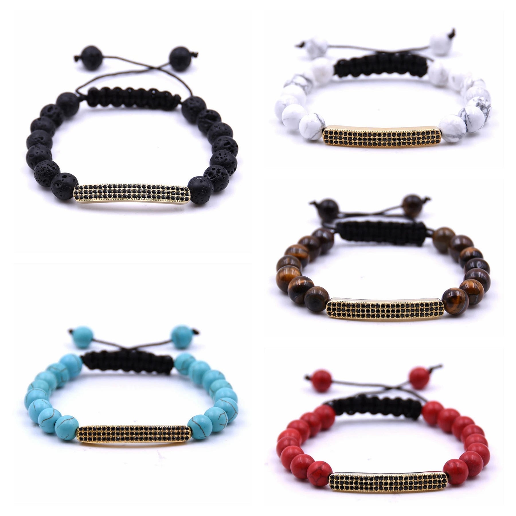 Adjustable Golden Rhinestone Gemstone Beads Bracelets for Men Friendship Aromatherapy Diffuser Woven 8MM Beaded Bangle Jewelry