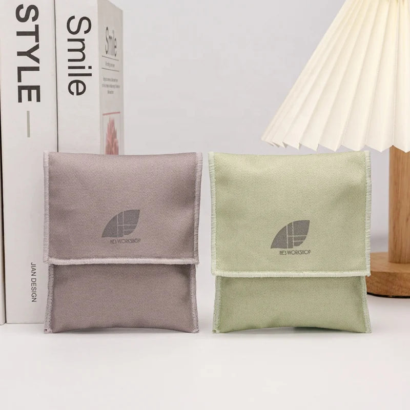 High Quality Customize Color Envelop Shape Cotton Jewelry Bags With Flap Gift Jewelry Packaging Small Cotton Envelope Flap Bags