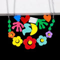 Japanese Korean Pop Hyuna Style Sweet Girl Resort Flower Leaf Geometric Figure Cut Shape Designer Acrylic Necklace