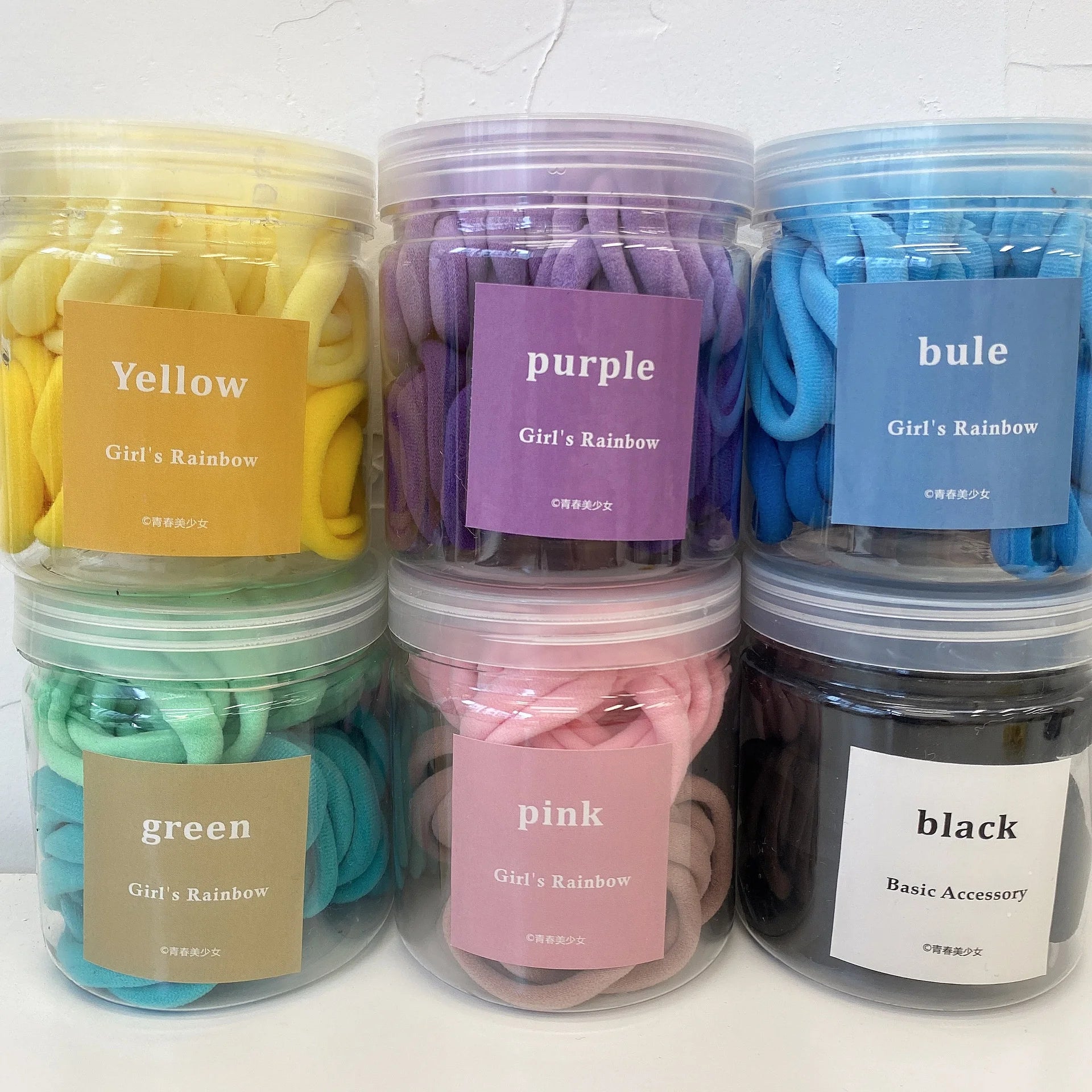 Ziming 50PCS Box Packing Candy Colors Seamless Toweling Fabric Pack Box Packing Kids High Elastic Hair Ties Hair Rings Bulk Sale