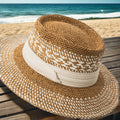Oversized Women Fashion Casual Sun Beach Hat Straw Hats With Custom logo for Women Wide Brim Boho Round Top Flat Shape