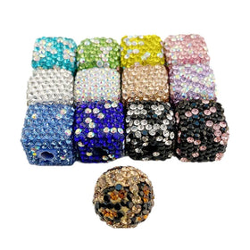 Square Disco Ball Beads with Rhinestone Pave Ceramic Clay Porcelain for Jewelry Caps