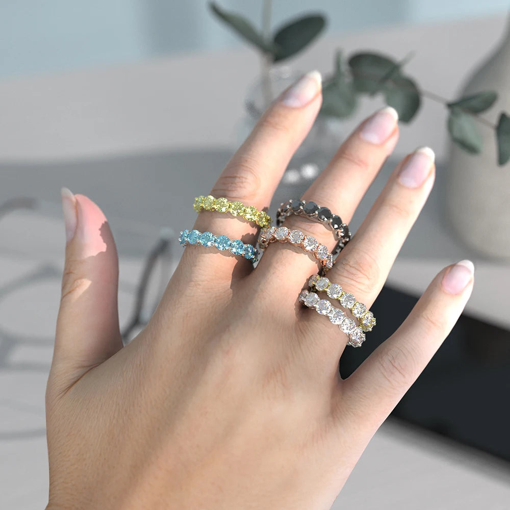 Blue Black Colorful Gemstone 18k Gold Plated Sterling Silver Stackable Gra Vvs Colored Diamond Mossanite Moissanite Tennis Rings
