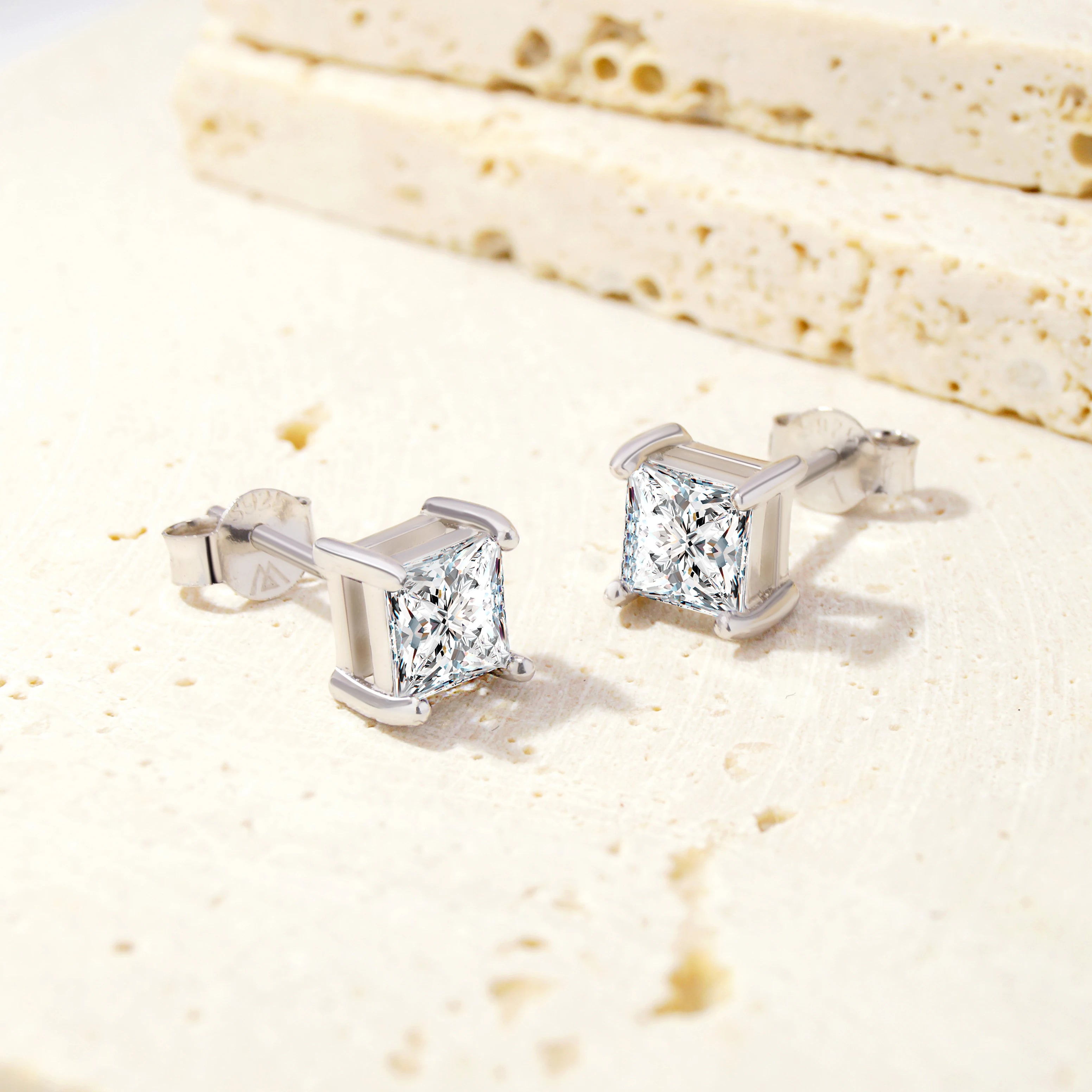 Wholesale Classic Four Prongs Princess Cut Cz Stone Pure Silver Good Quality Silver 925 Jewelry Fine Earrings for Girls Women
