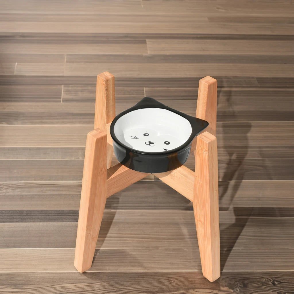 Durable Bamboo Stand Holder for Dog Feeder Steel Bowl for Cats Elevated and Automatic Small Sizes for Food and Water