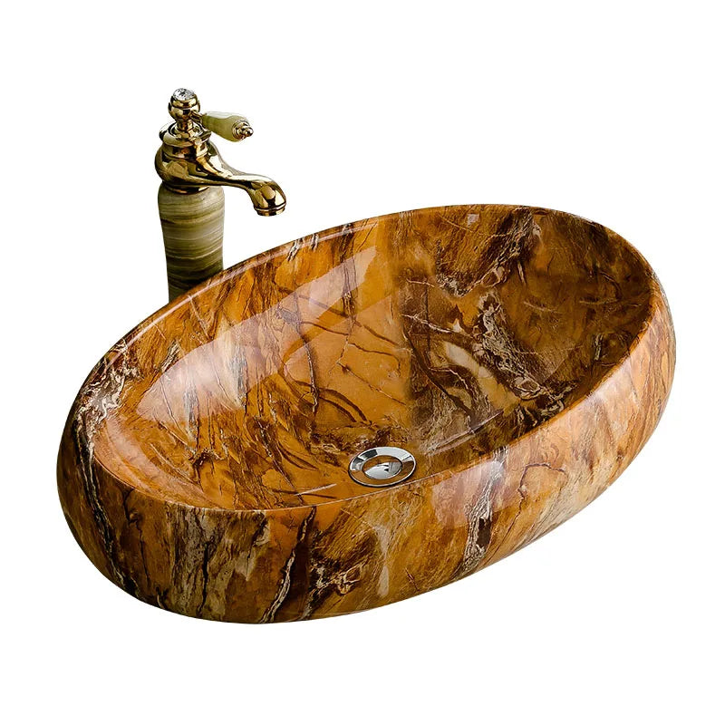 Jingdezhen Oval Chinese Modern Cloakroom Counter Top Porcelain Slab Wash Basin Bathroom Sinks Ceramic Art Washbasin